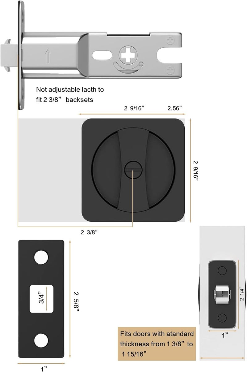 Lethato Pocket Door Hardware Black, Pocket Door Lock, Pocket Door Latch, Matte Black Contemporary Pocket Door with Privacy Lock (1 Pack, Square Rounded-Corner) - Image 2